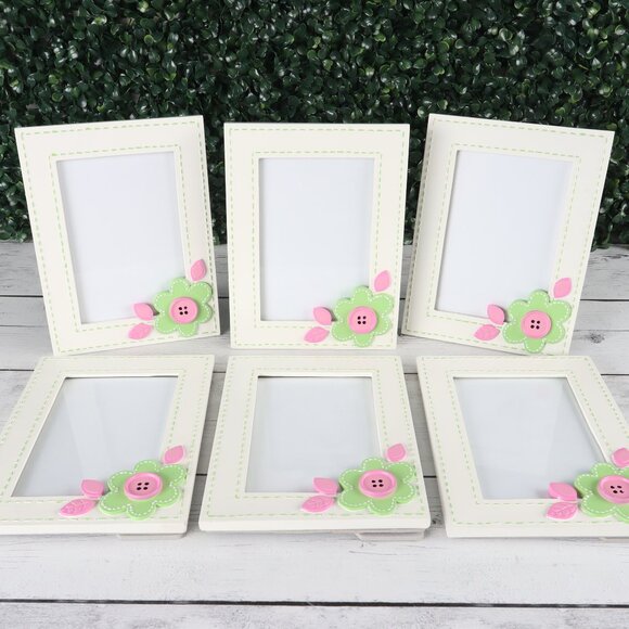 Burton & Burton 4x6 Green Button Flower Picture Frame Set of 6 - Picture 5 of 5